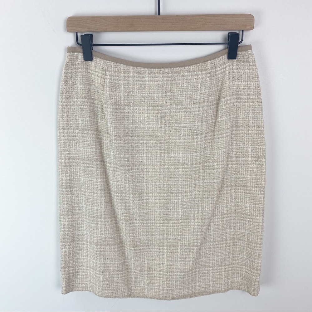 Casual Corner Boucle Pencil Skirt Cream White Suede Trim Size 8